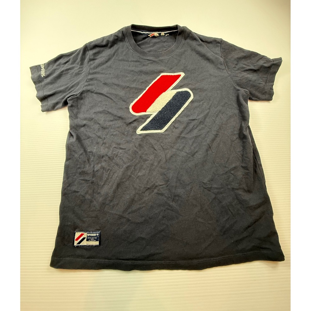 Superdry Mens Chenille Logo Patch T-Shirt Charcoal Gray Short Sleeve Medium M
